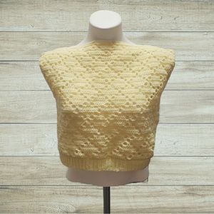 Handmade Canary Yellow Diamond Lace Crochet Sleeveless Cropped Sweater